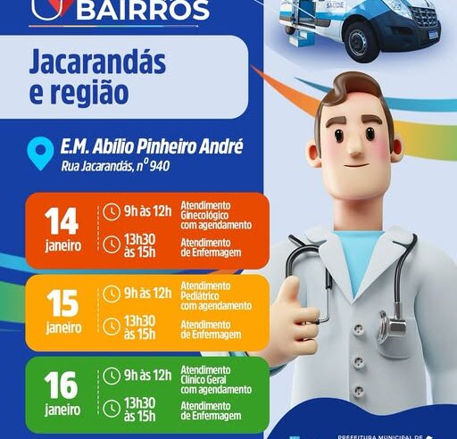 UNIDADE MÓVEL DE SAÚDE ATENDERÁ NO BAIRRO JACARANDÁS, EM ARUJÁ