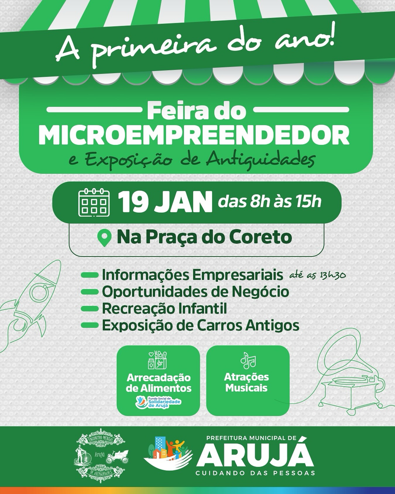 FEIRA DE MICROEMPREENDEDORES E ENCONTRO DE ANTIGUIDADES ACONTECEM EM ARUJÁ NESTE DOMINGO