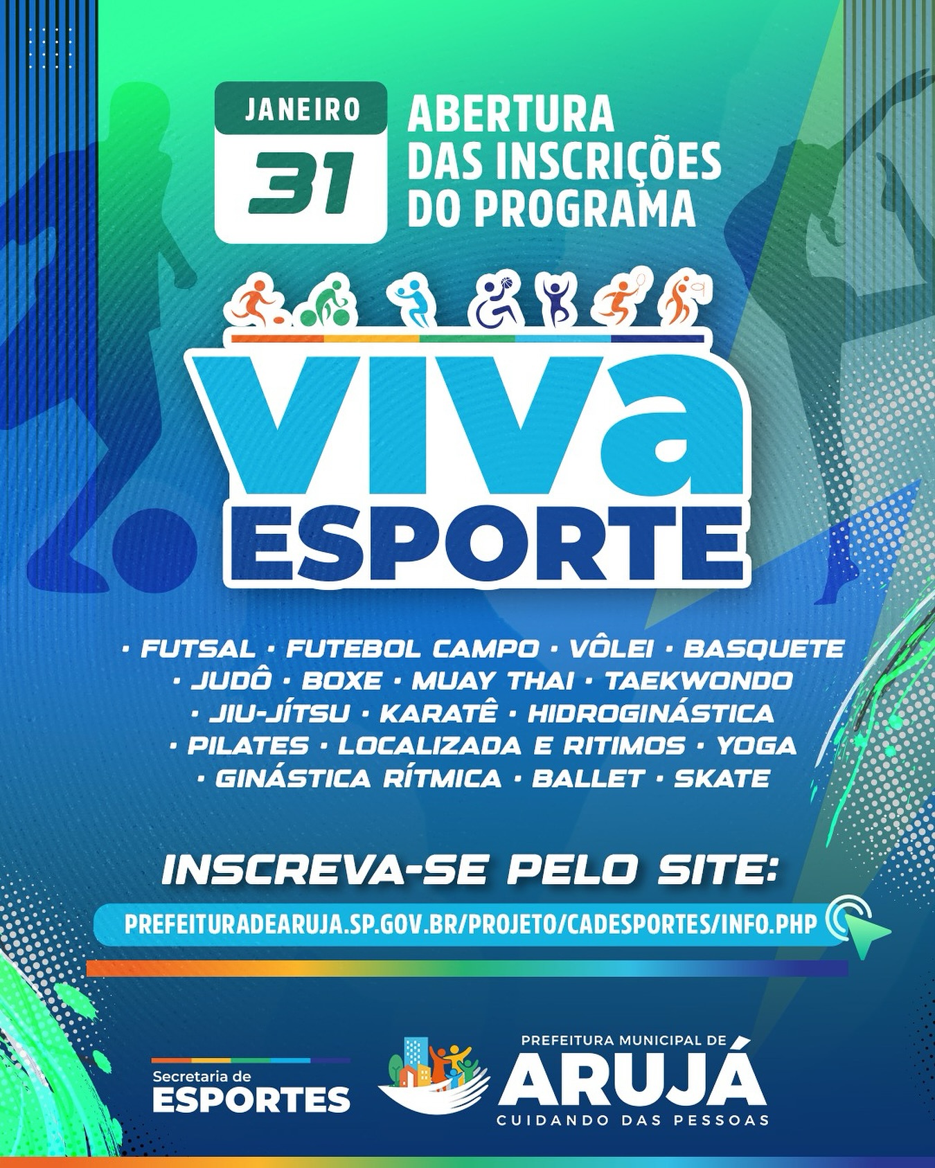 INSCRIÇÕES PARA O “VIVA ESPORTE” EM ARUJÁ COMEÇAM NO DIA 31 DE JANEIRO