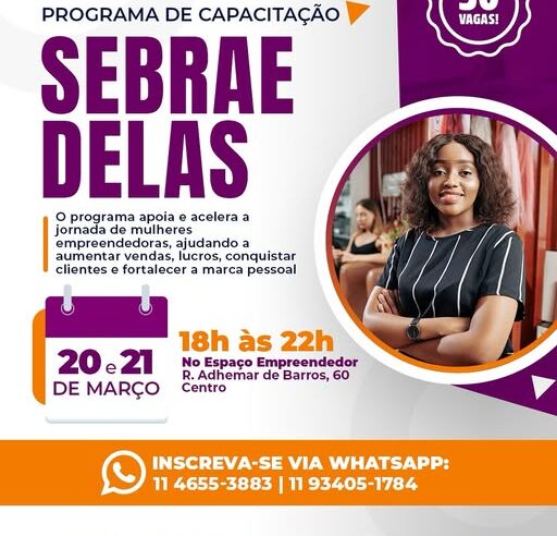 SEBRAE OFERECE OFICINA GRATUITA PARA EMPREENDEDORAS EM ARUJÁ