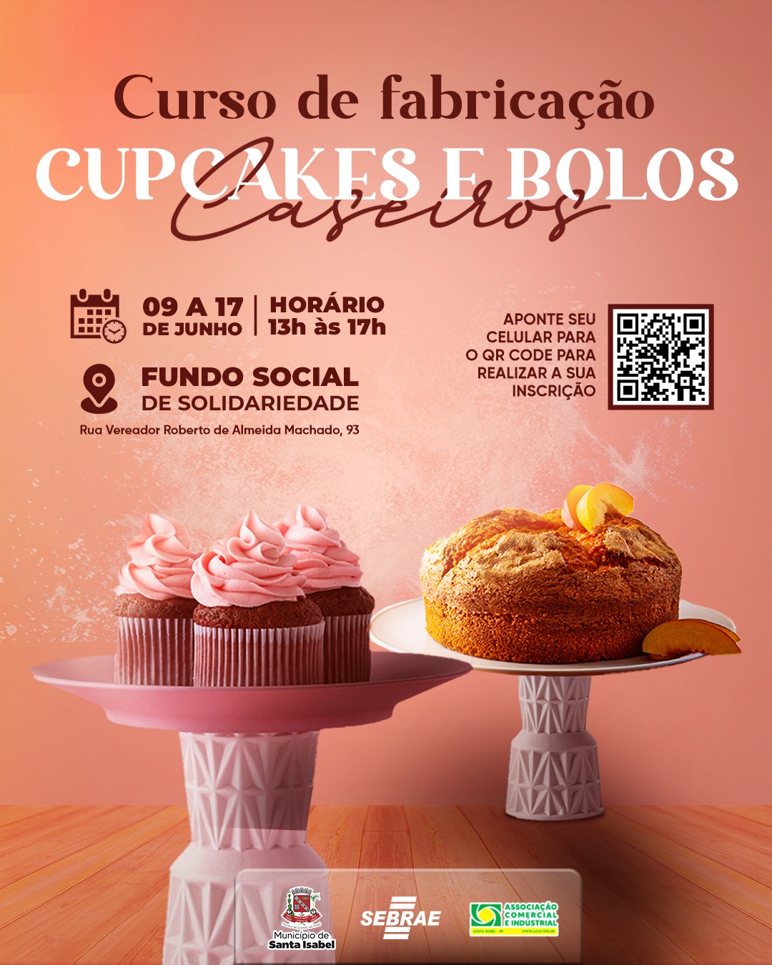 SANTA ISABEL ABRE INSCRIÇÕES PARA CURSO GRATUITO DE CUPCAKES E BOLOS EM PARCERIA COM O SEBRAE