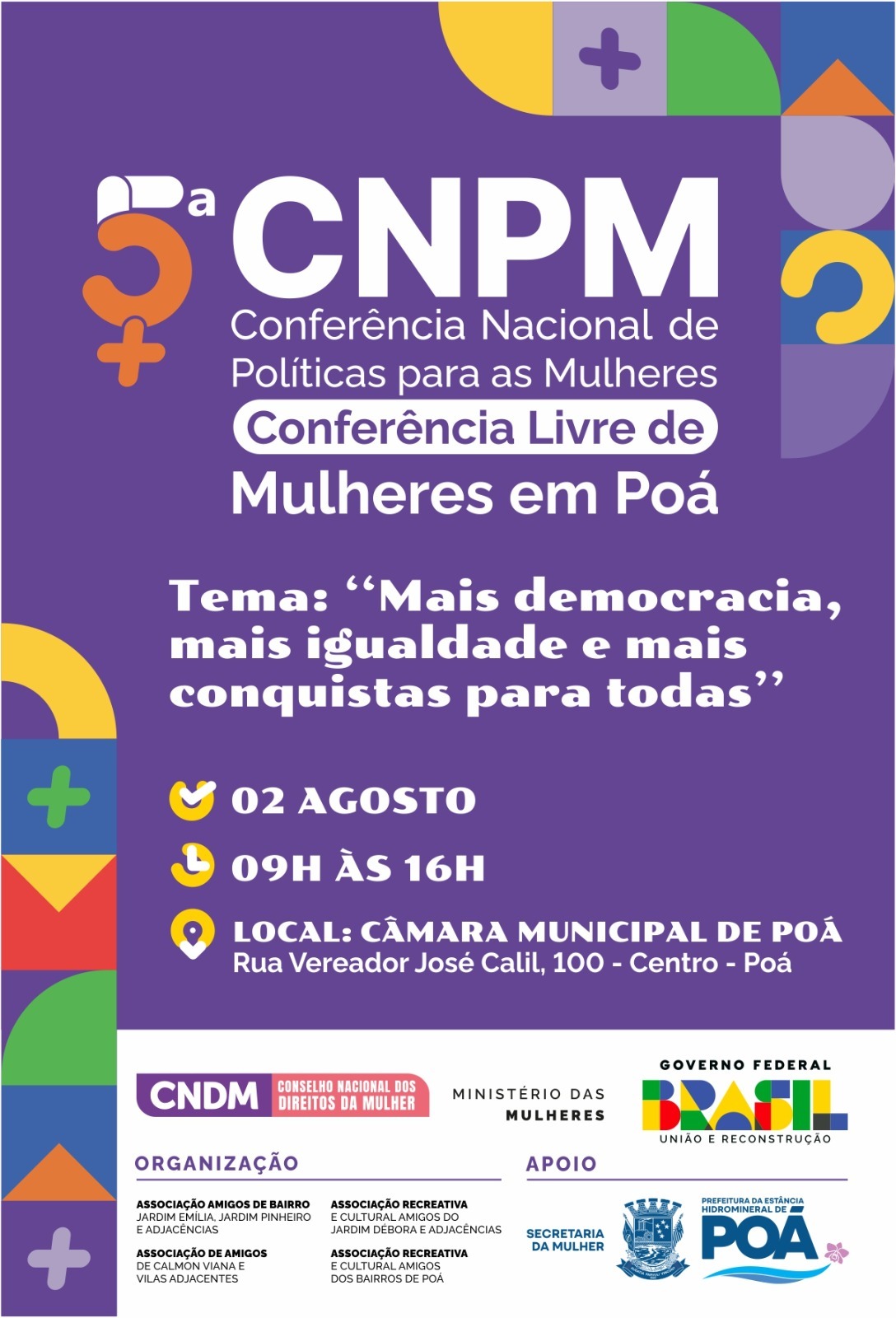 CONFERÊNCIA LIVRE DE MULHERES ACONTECE NESTE SÁBADO (02) EM POÁ