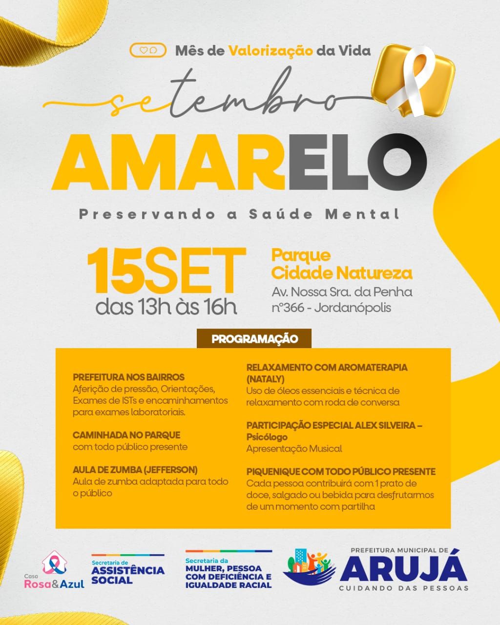 PREFEITURA DE ARUJÁ PROMOVE AÇÃO DO SETEMBRO AMARELO NO PARQUE CIDADE NATUREZA