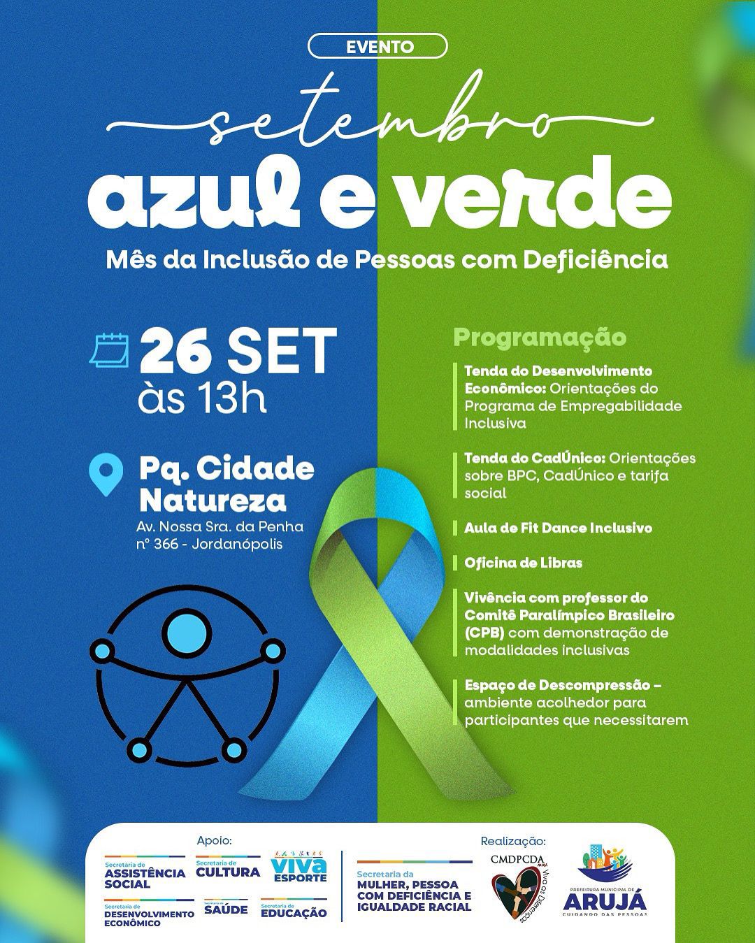 SETEMBRO AZUL E VERDE: ARUJÁ CELEBRA O MÊS DA VALORIZAÇÃO DAS PESSOAS COM DEFICIÊNCIA