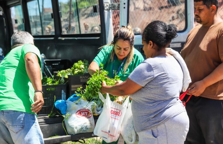 FEIRA SOLIDÁRIA DISTRIBUI CESTAS BÁSICAS E HORTALIÇAS EM FERRAZ