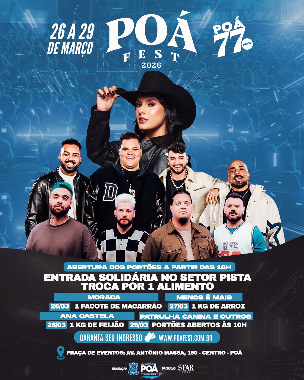 ANA CASTELA, MENOS É MAIS E MORADA SÃO ATRAÇÕES DO POÁ FEST 2026