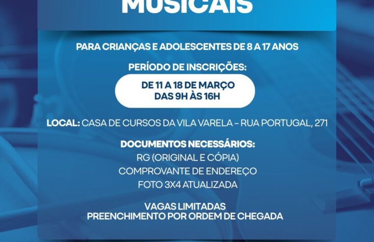 POÁ ABRE INSCRIÇÕES PARA CURSOS GRATUITOS DE INSTRUMENTOS MUSICAIS