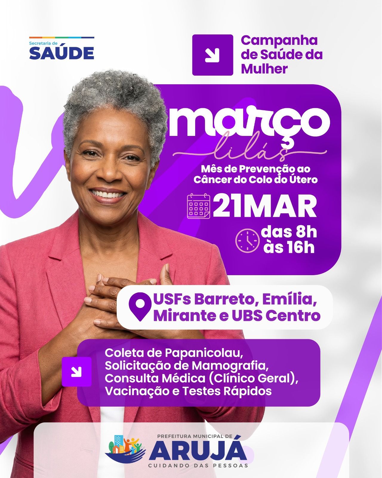 ARUJÁ REALIZA CAMPANHA DE SAÚDE DA MULHER NESTE SÁBADO